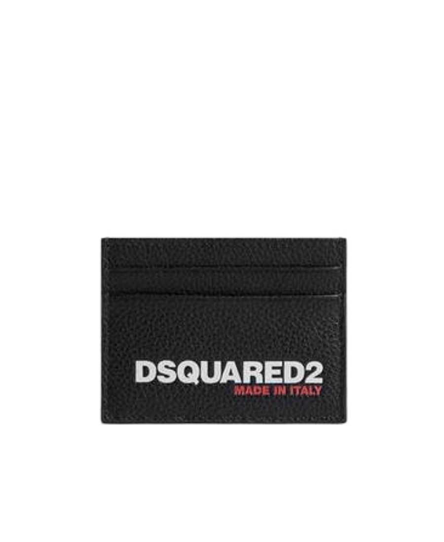 Dsquared2 Textured Leather Card Holder With Printed Logo In Black