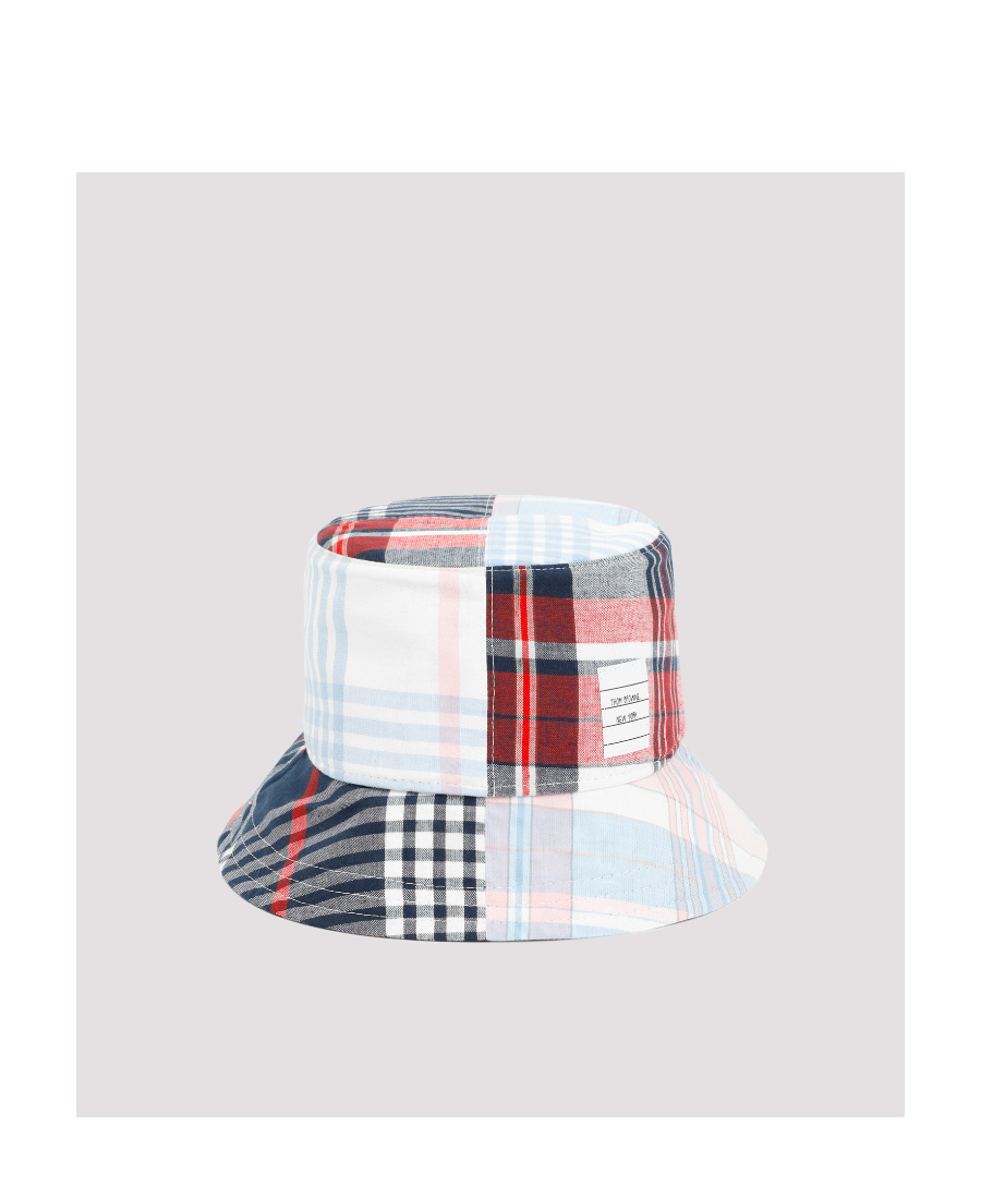 Thom Browne Logo-patch Checked Bucket Hat In White