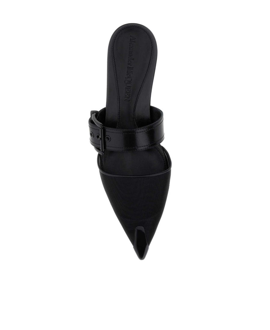Alexander Mcqueen Black Mesh And Leather Punk Slippers In Black