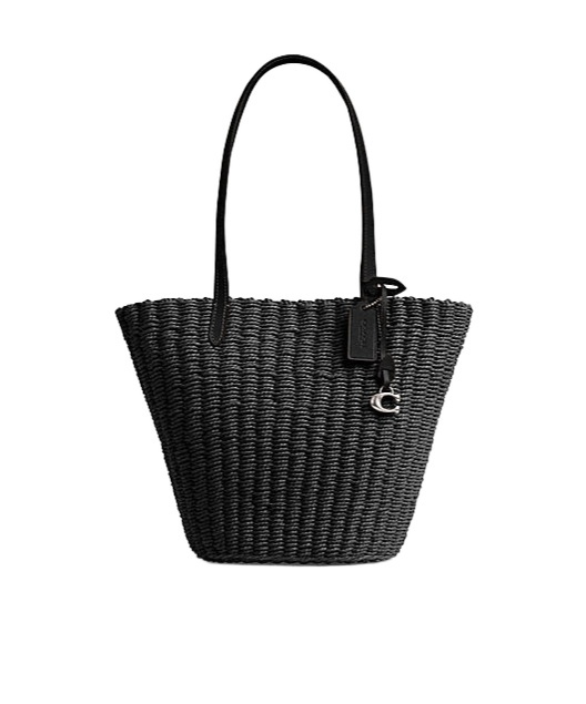 Shop Coach Small Straw Tote Bag In Black
