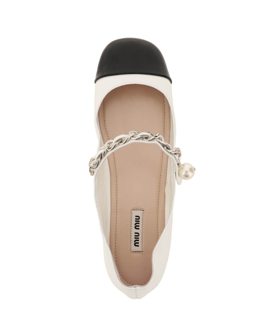 Miu Miu Ankle Strap Ballerinas In White