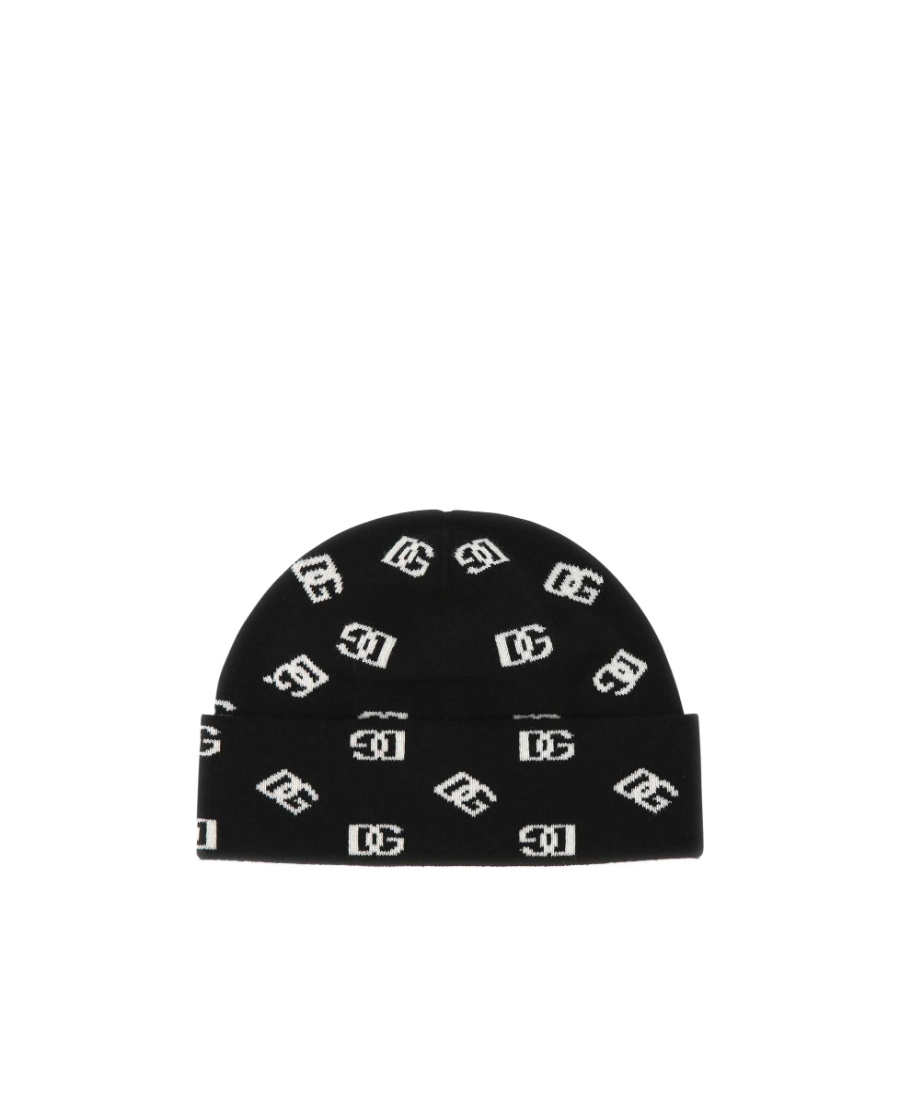 Dolce & Gabbana Dg Intarsia-knit Beanie In Black