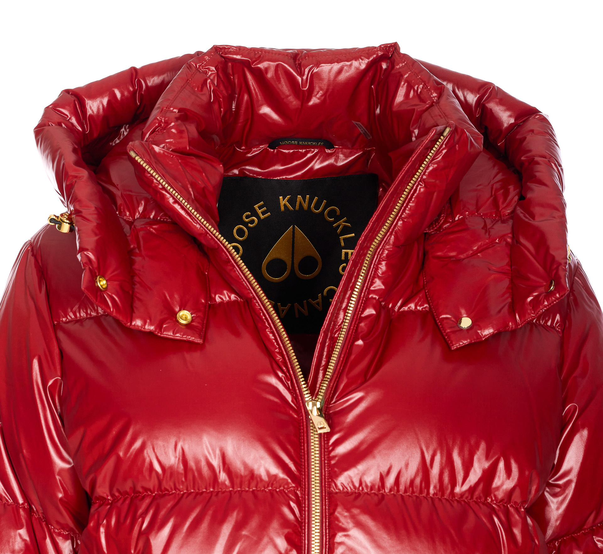 Moose Knuckles Quilted Hooded Jacket Zip Pockets In Red