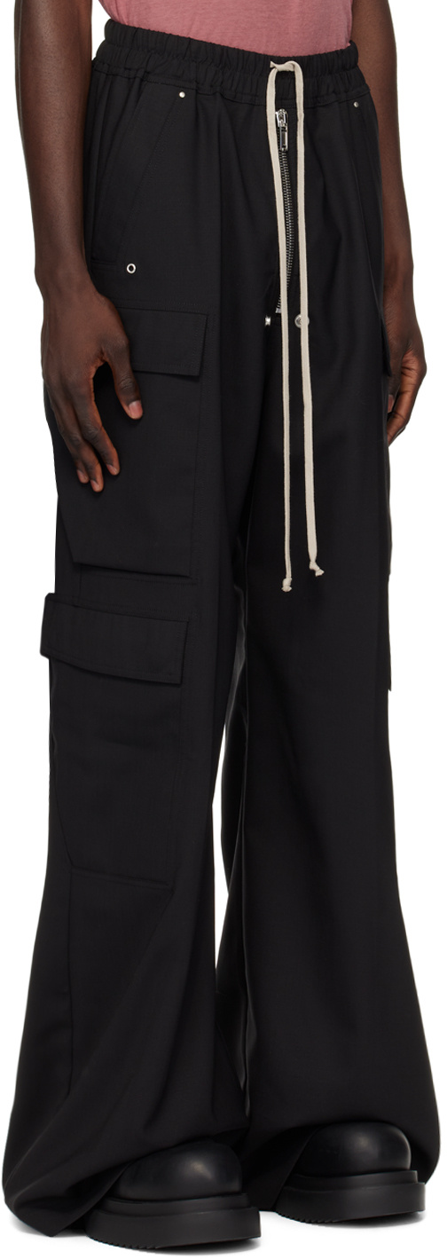 Rick Owens Mens Cargobelas Flared Wide-leg Relaxed-fit Woven Trousers Black In Black