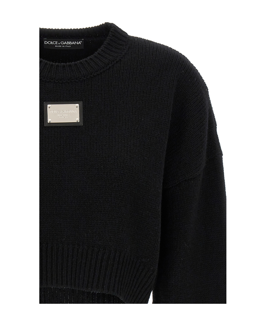 DOLCE & GABBANA LOGO-PLAQUE CROPPED JUMPER