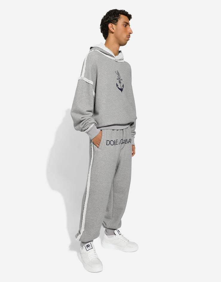 Dolce & Gabbana Logo-print Contrasting-trim Hoodie In Gray