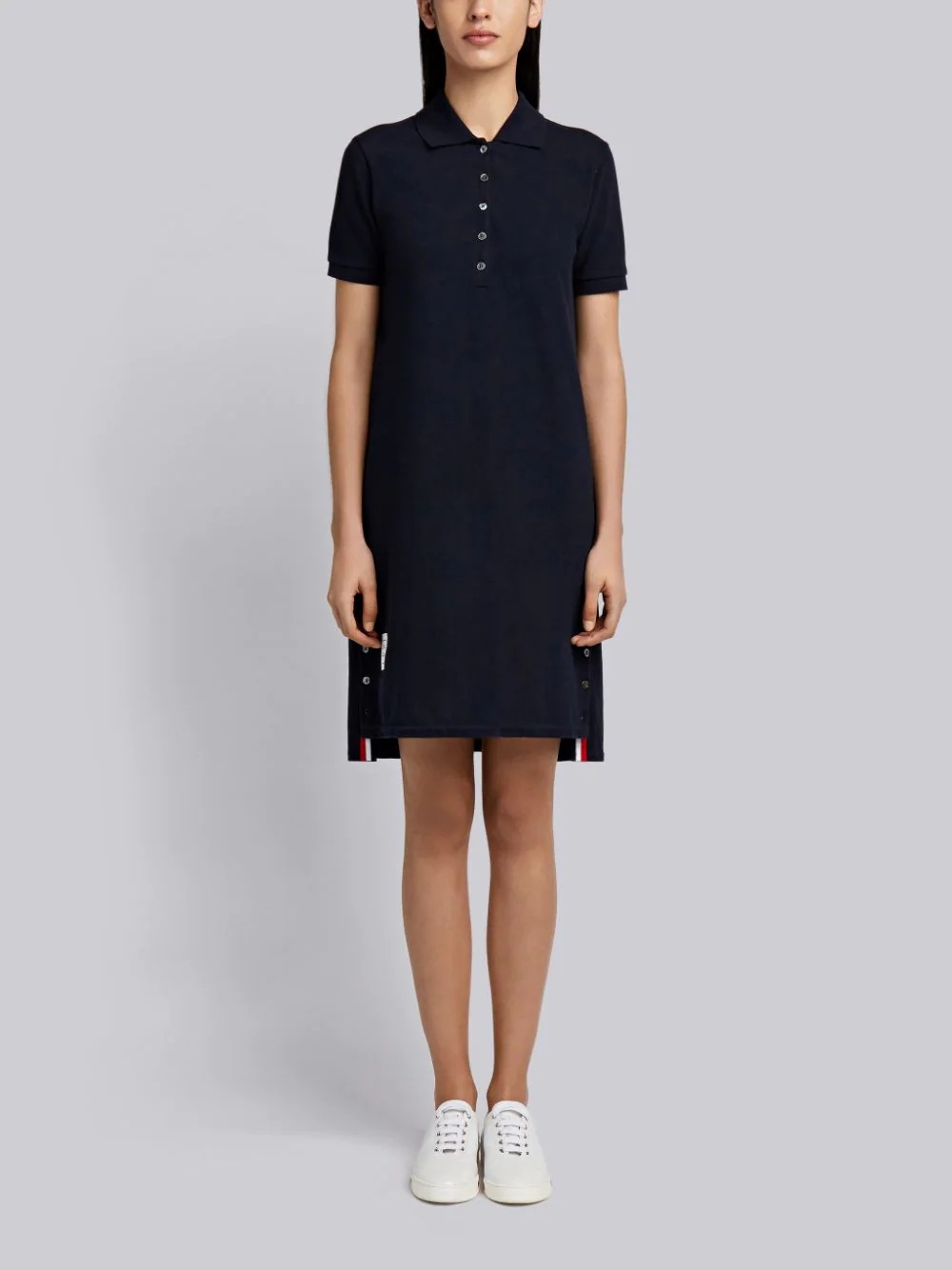 Thom Browne Mini Jacquard Knit Polo Dress In In Black