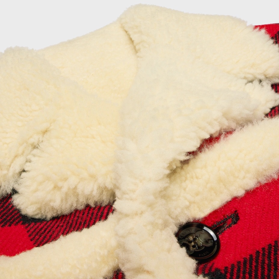 Celine Peacoat In Check Wool In Red