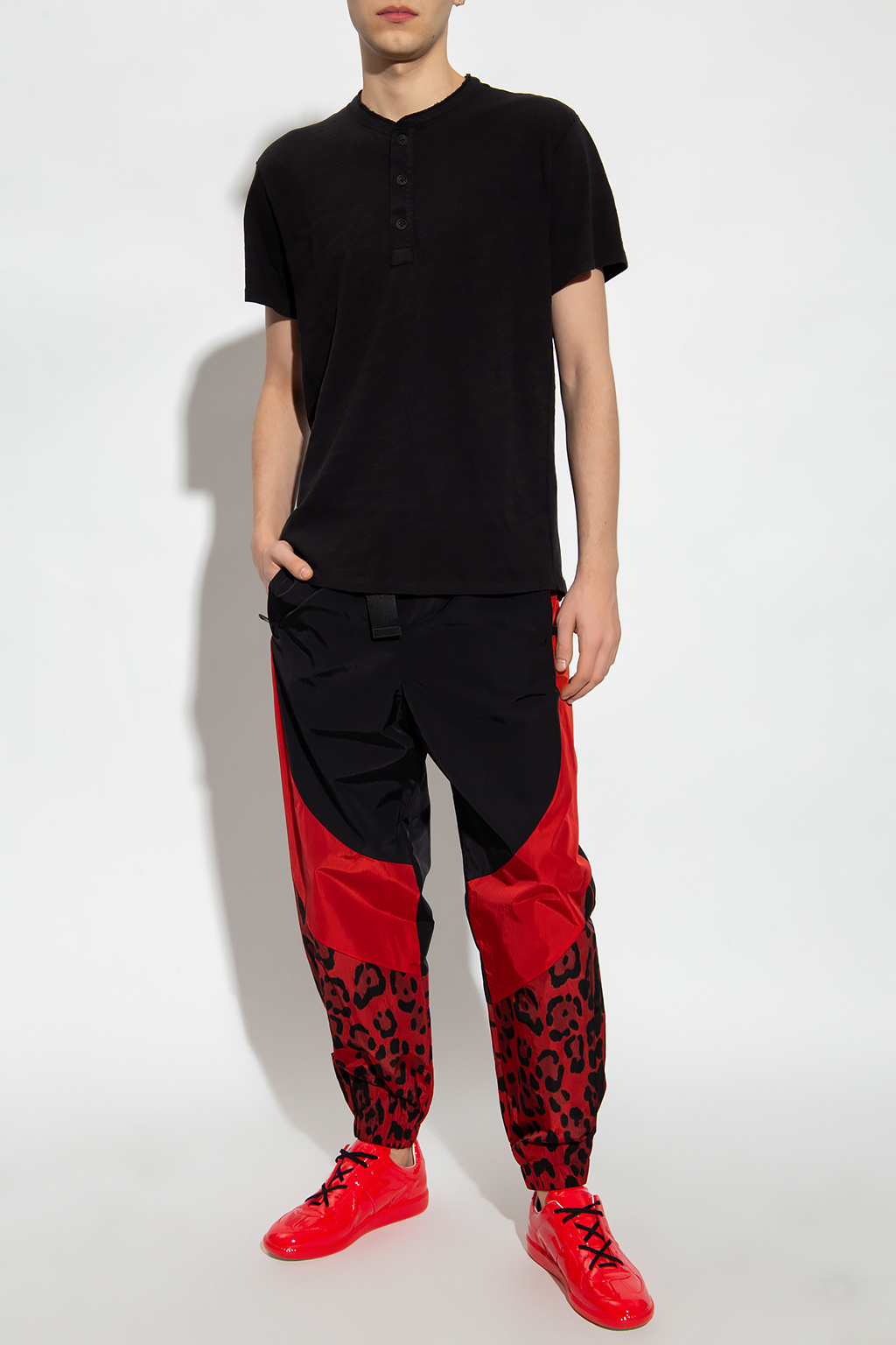 Dolce & Gabbana Nylon Jogging Pants With Leopard Print In Black