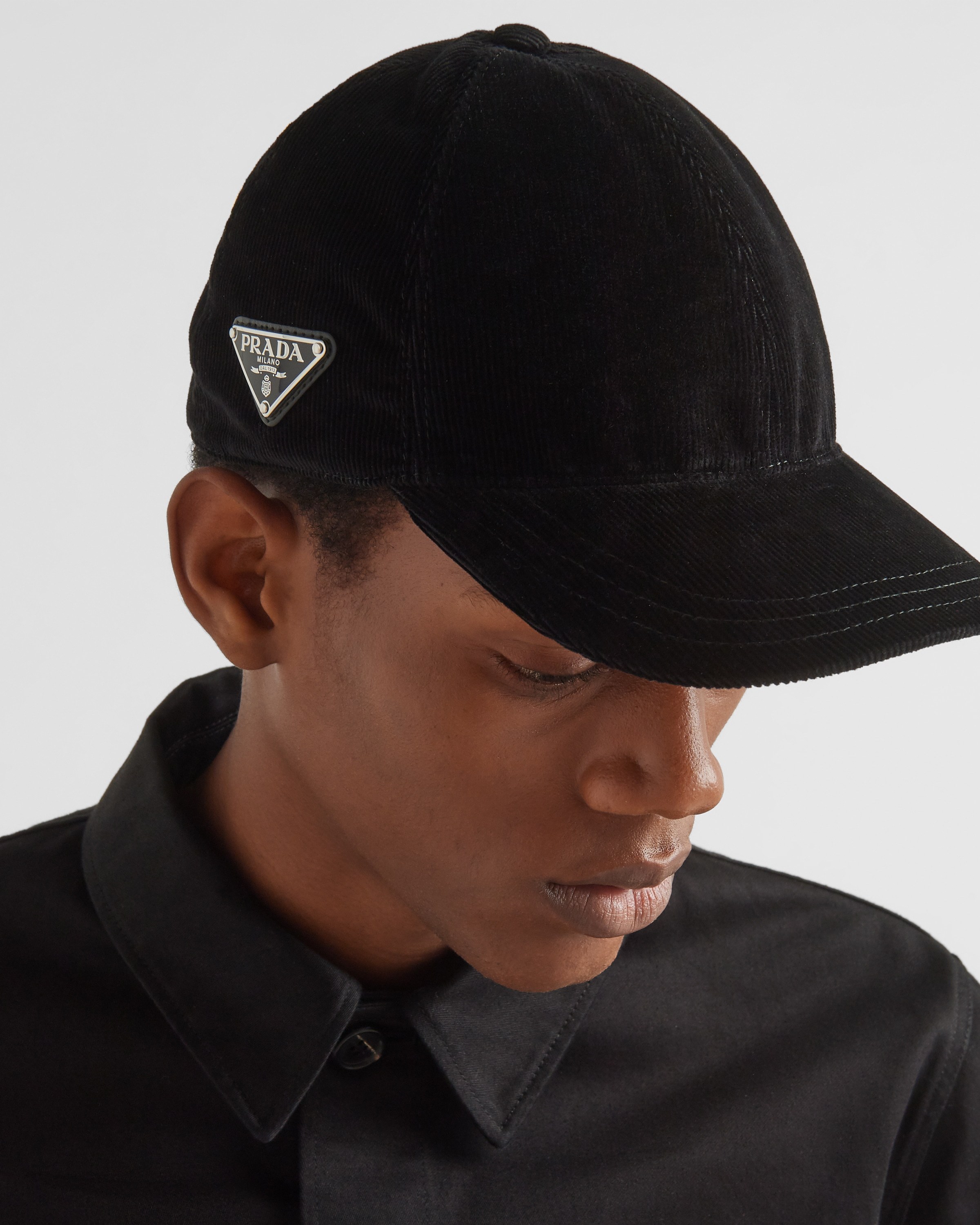 Shop Prada Corduroy Baseball Cap In Black