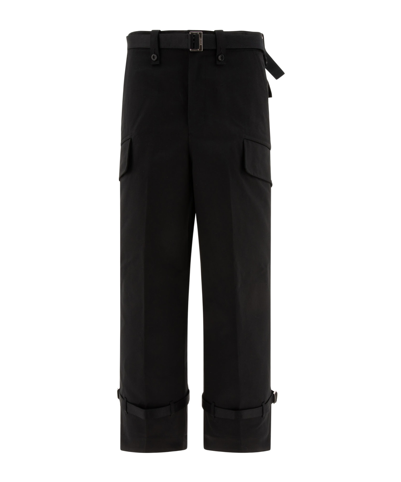 Sacai Trousers Waist Strapped Cargo Pockets In Black