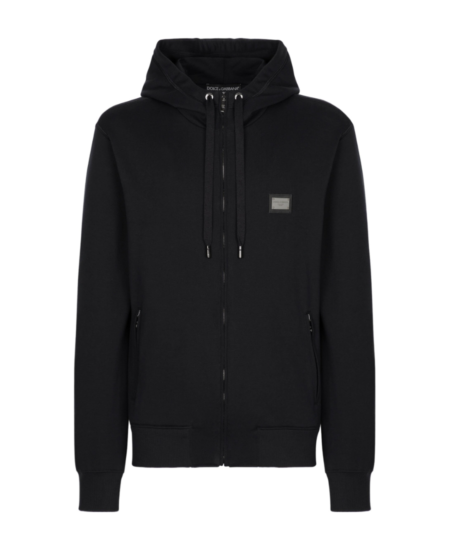 Dolce & Gabbana Black Hoodie With Plated Logo On The Chest In Black