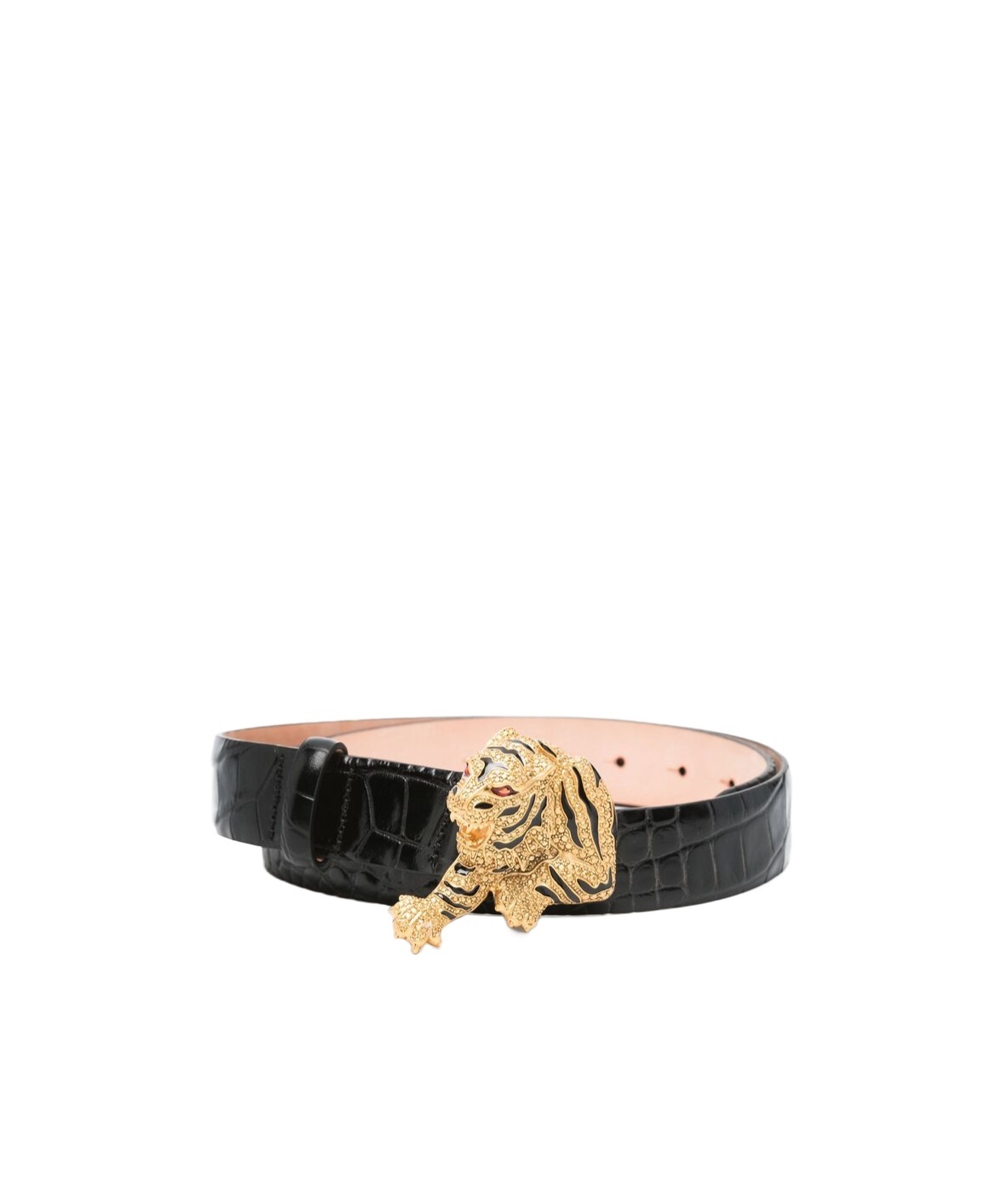 Roberto Cavalli Tiger Head Pattern Belt In Black
