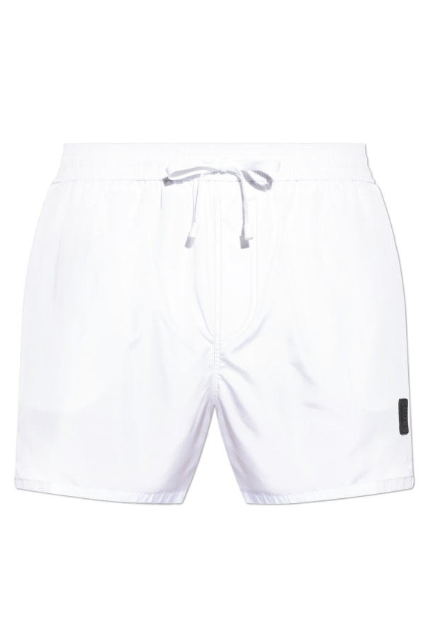 Shop Balmain Logo-patch Swim Shorts In White