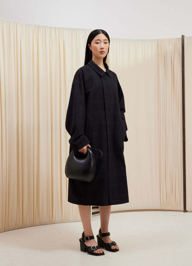 Lemaire Checked Oversize Coat In Black