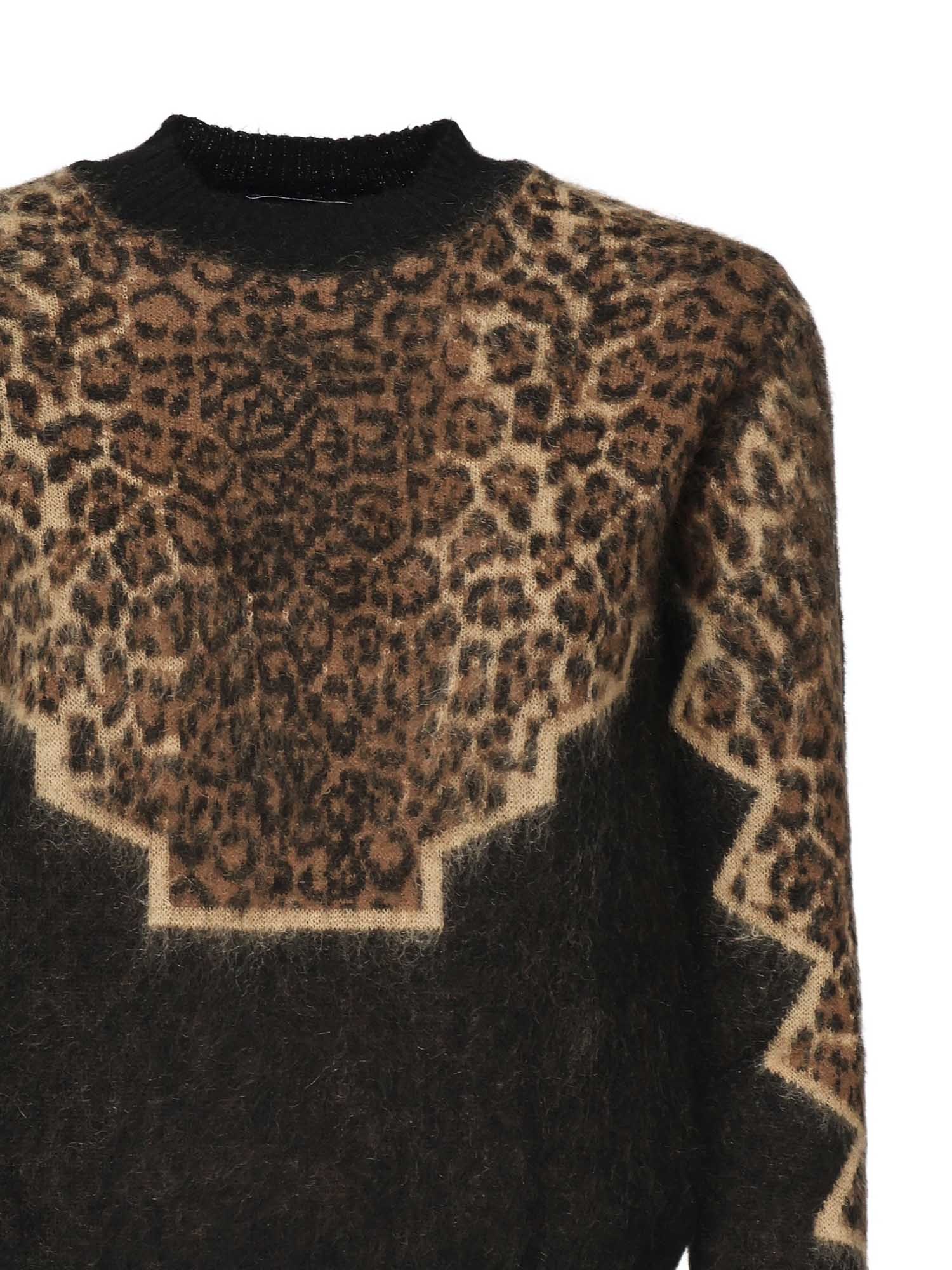 Dondup Leopard-print Geometric-pattern Sweater In Brown