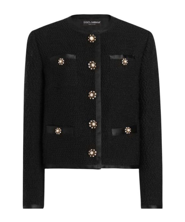 Dolce & Gabbana Jeweled Button Boucle Jacket In Black