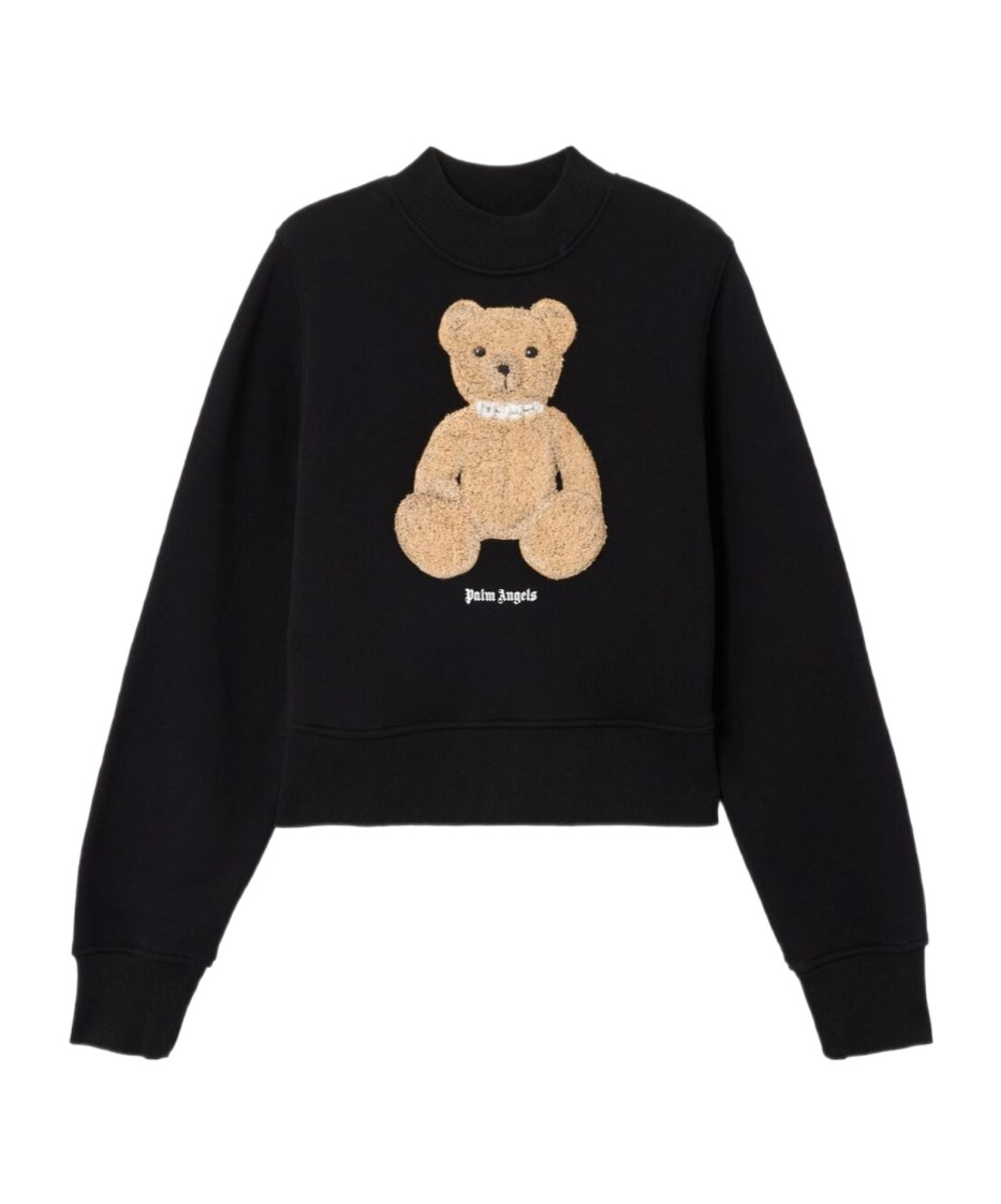 Palm Angels Bear Motif Knit Crew Neck Sweatshirt In Black