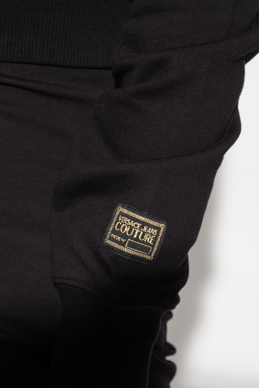 Versace Jeans Cropped Cotton Hoodie In Black