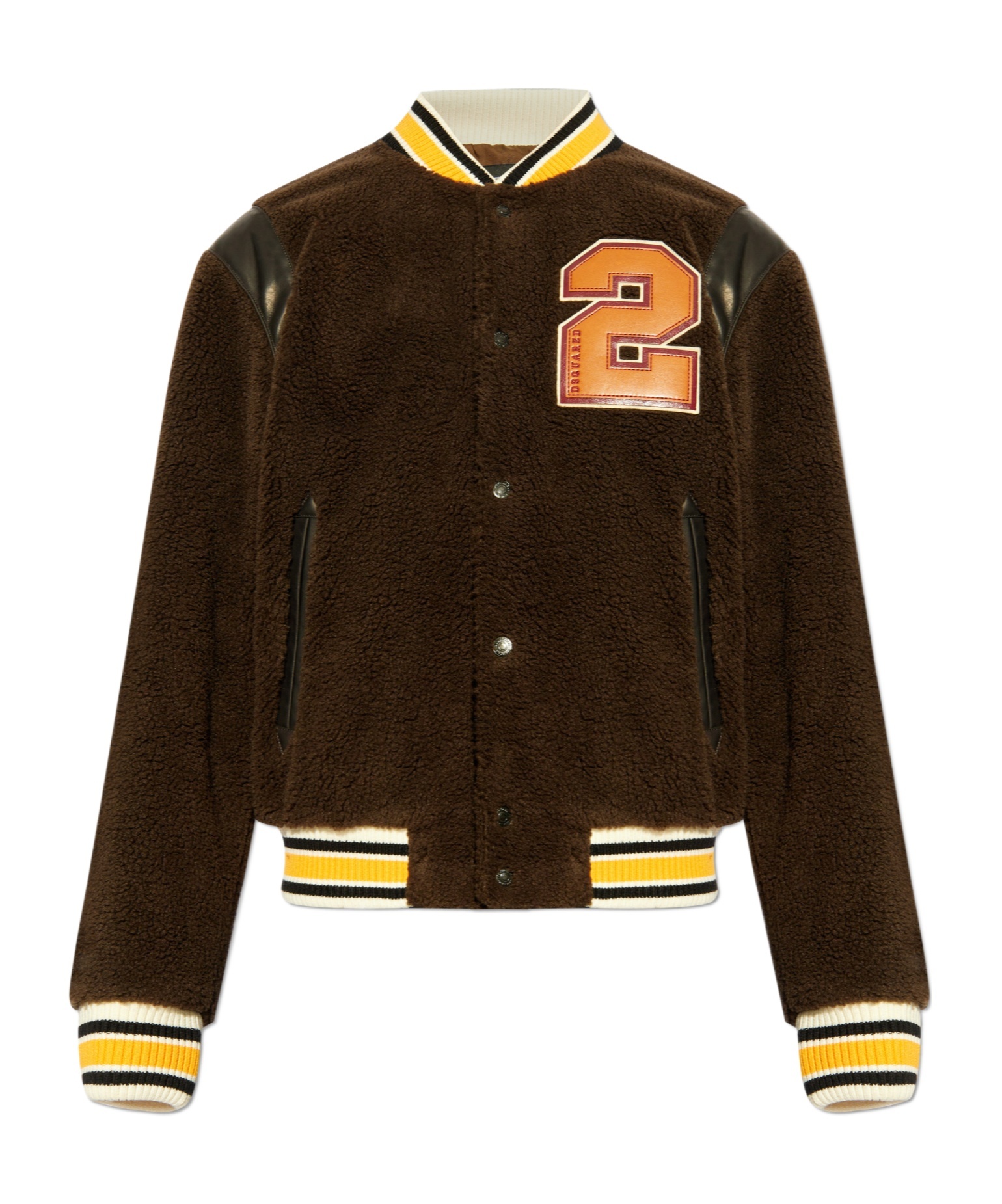 Dsquared2 Bear's Varsity Shearling Bomber Jacket In Brown