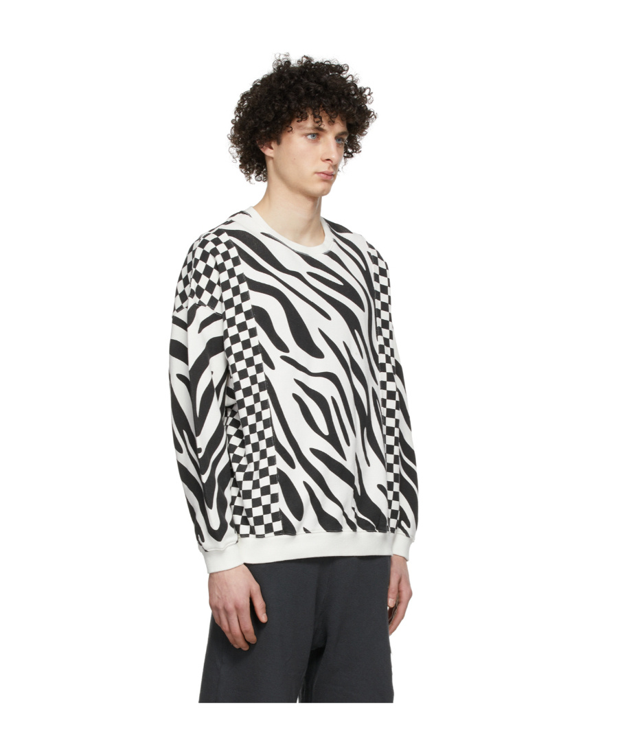 R13 Tiger Stripe Checkerboard Pattern Sweatshirt In White