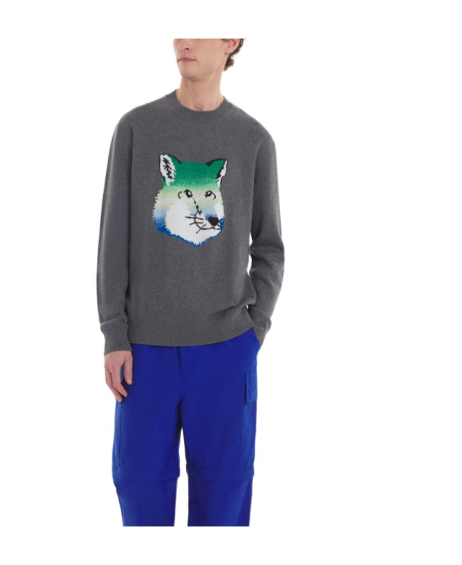 Shop Maison Kitsuné Vibrant Fox Head Intarsia Pullover In Black