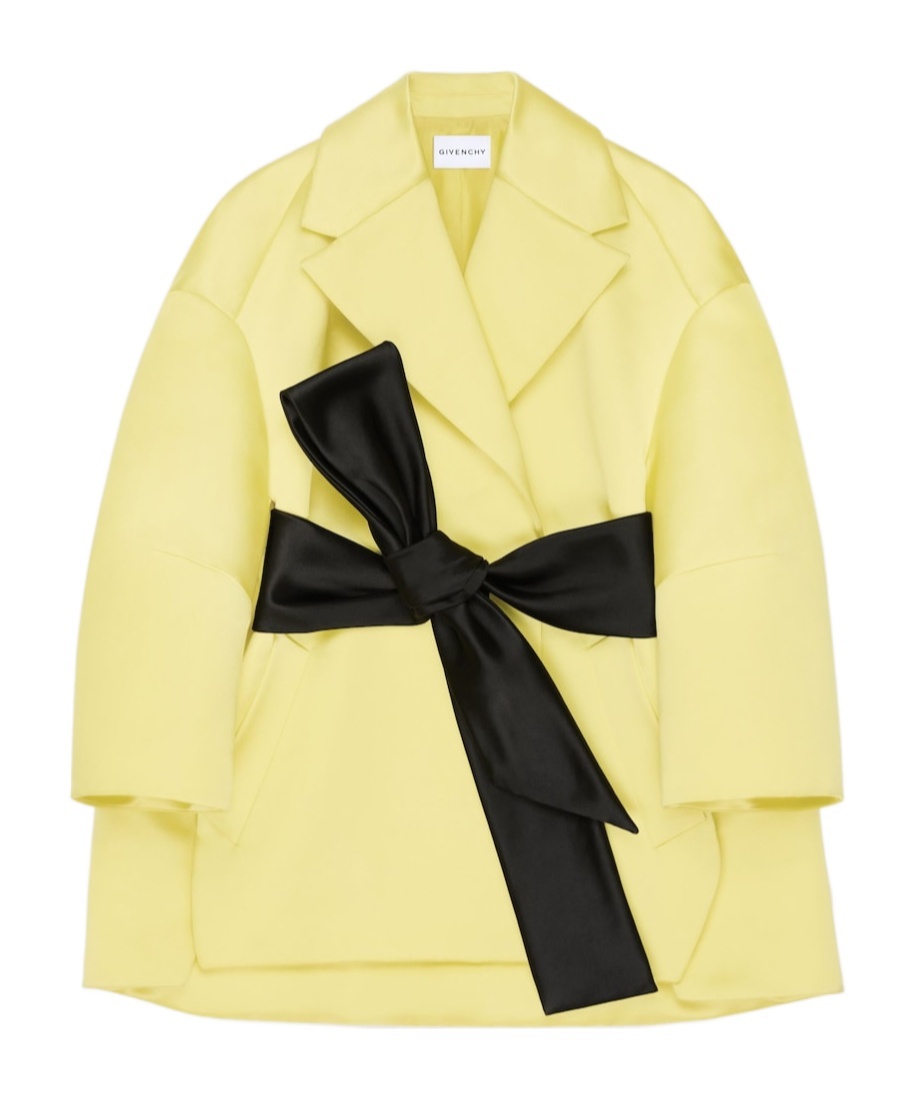 Givenchy Cocoon Coat In Satin With Cape In Yellow