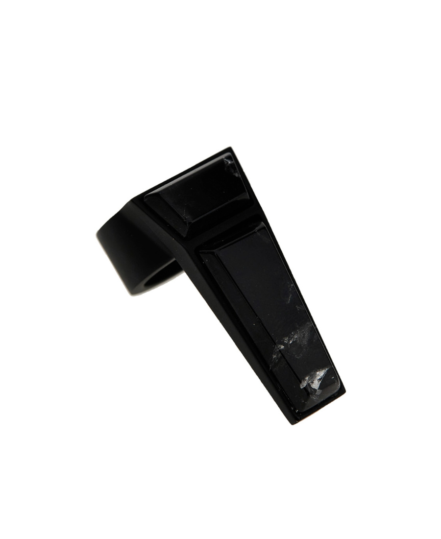 Rick Owens Geometric Rock Crystal Ring In Black