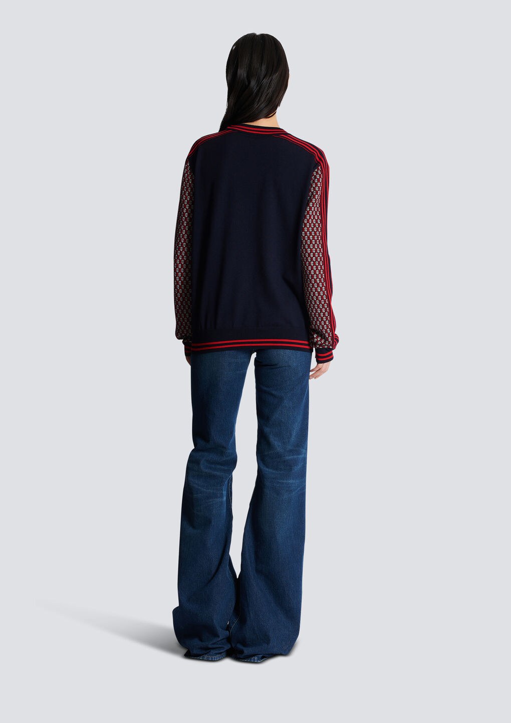Shop Balmain Cropped Monogrammed Knit Jumper In Red