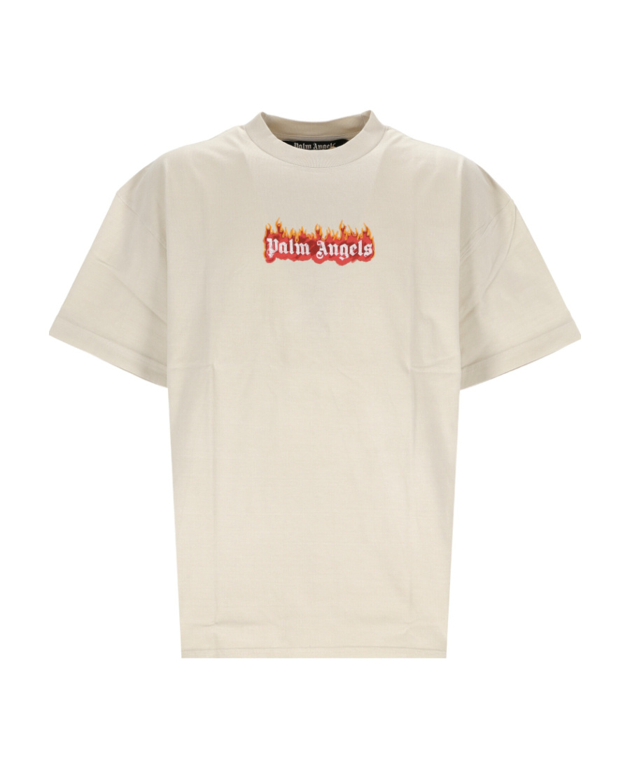 Palm Angels Burning Logo-print Cotton T-shirt In Nude