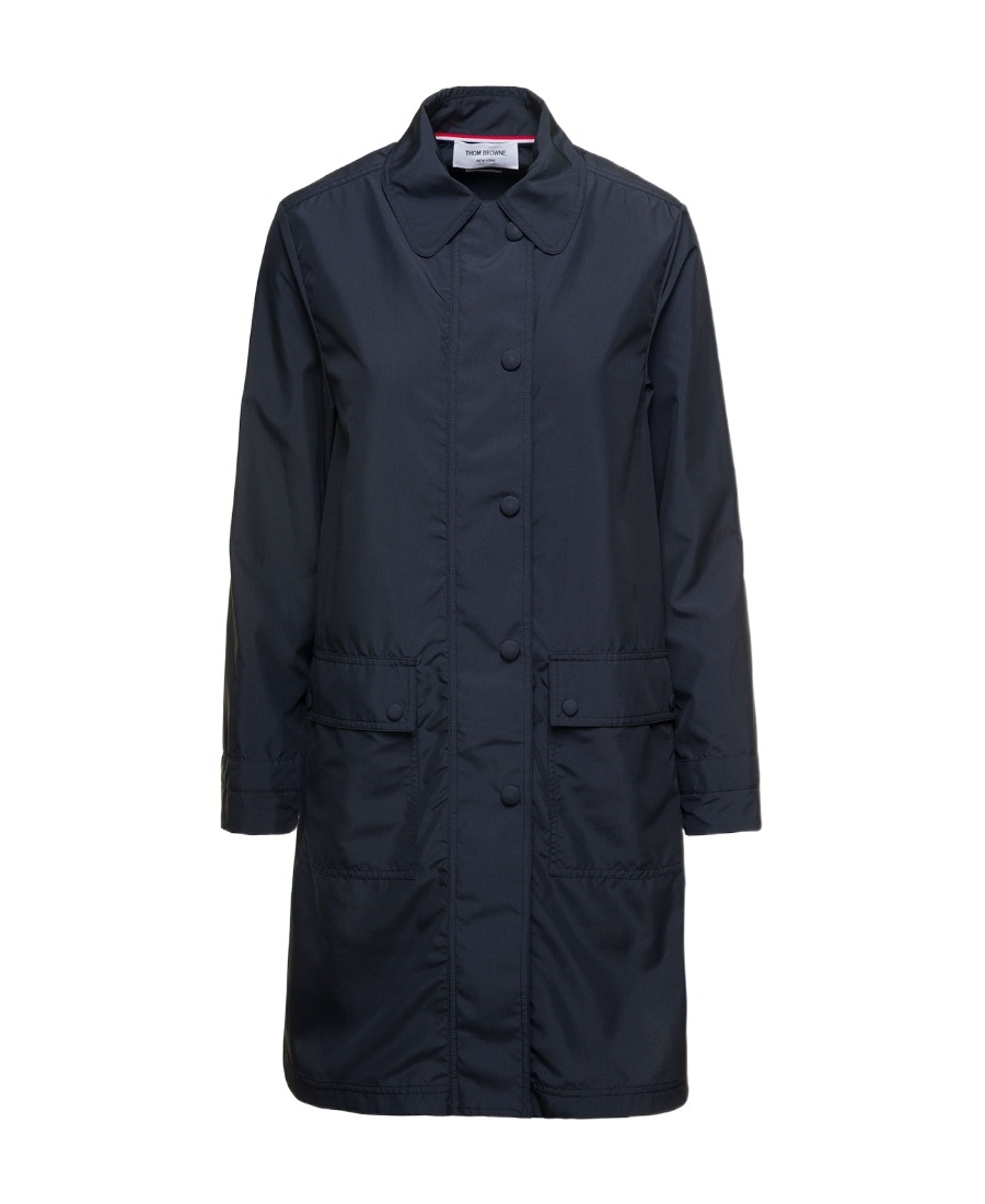 Thom Browne Rounded-collar Button-up Coat In Black