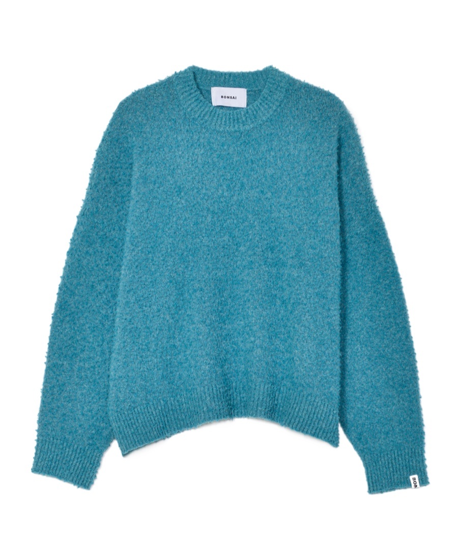 Bonsai Crewneck Textured Oversized Knit Sweater In Blue
