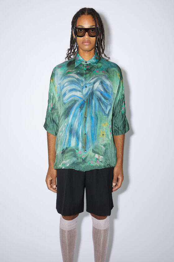 Acne Studios X Karen Kilimnick Bow Print Crinkle Button-up Shirt In Green