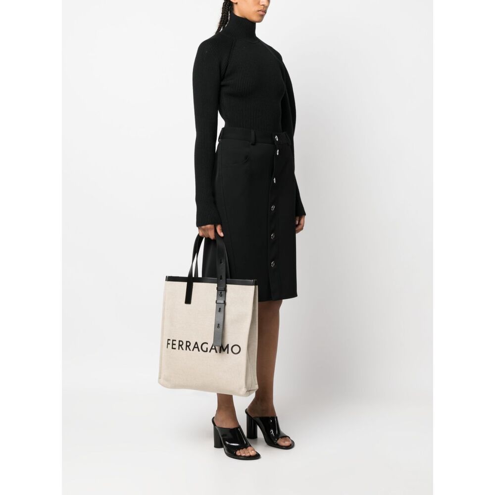 Ferragamo Salvatore  Logo Patch Top Handle Tote Bag In Nude