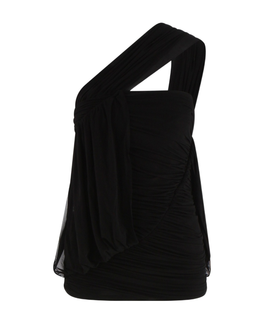 Rick Owens Edfu Ruched Draped Top In Black