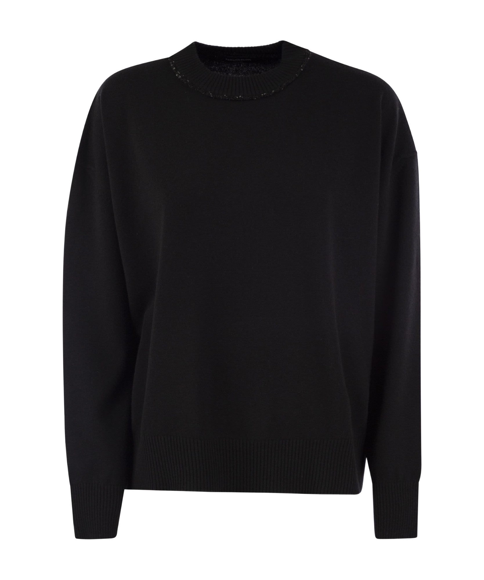 Fabiana Filippi Black Crewneck Sweater With Micro Paillettes In Wool In Black