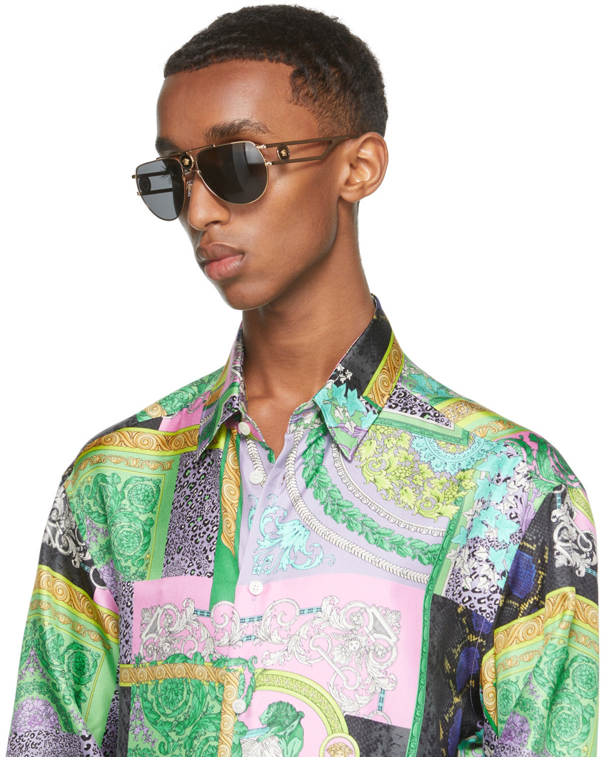 Versace Golden Pilot Sunglasses In Gray