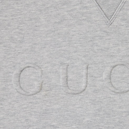 Gucci Knitted Cotton Printed Embossed Hoodie In Gray