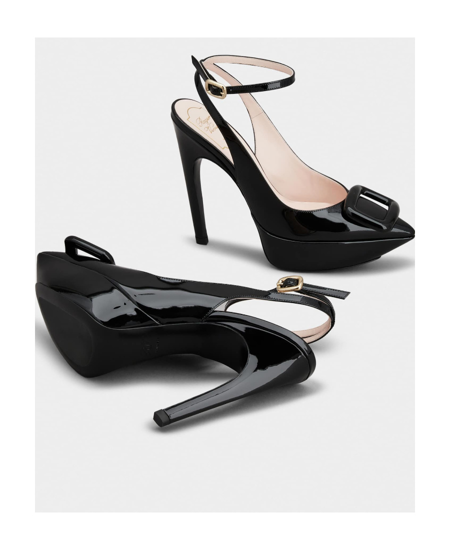 Shop Roger Vivier Viv' Choc Lacquered Buckle Slingback Pumps In Patent Leather In Black