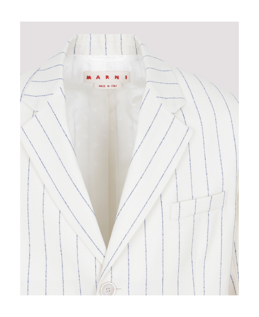 Marni Notched Lapels Striped Blazer In White