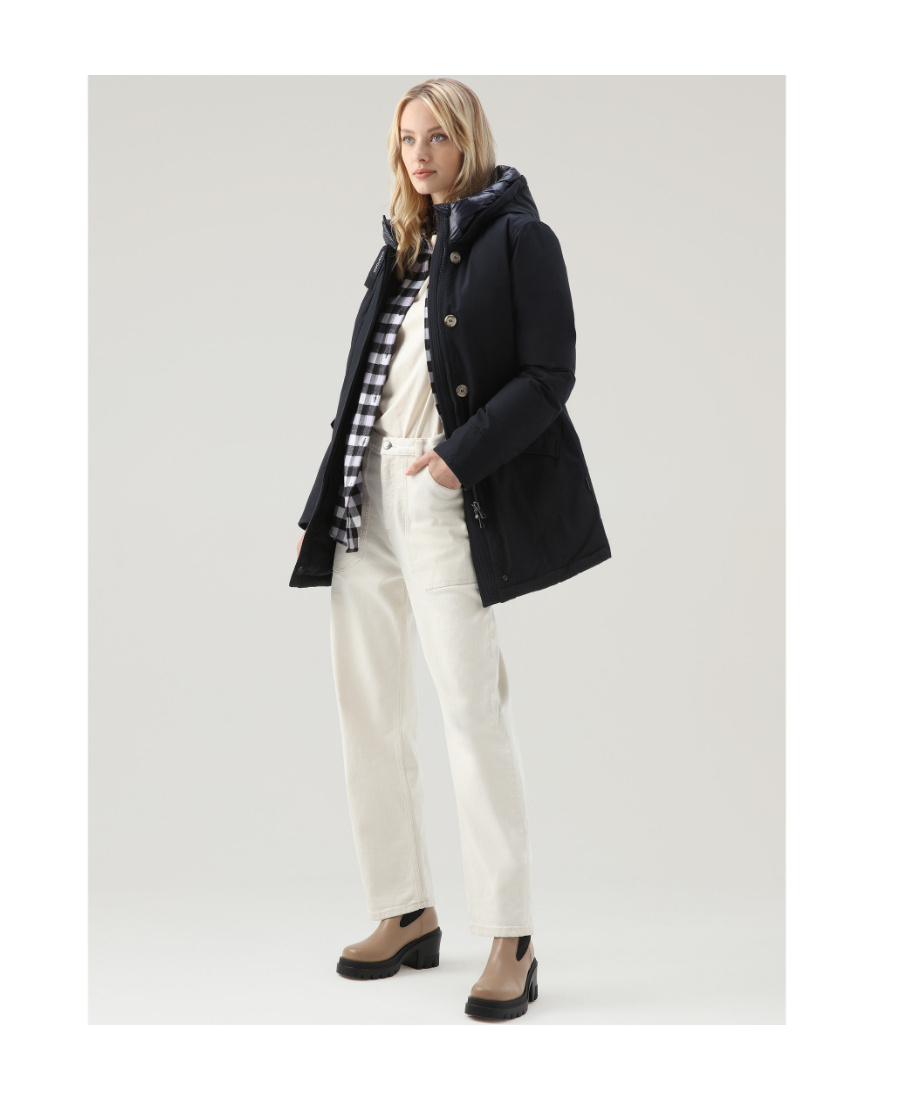 Woolrich Artic Parka Jacket Woman Puffer Midnight Blue Size L Cotton In Black