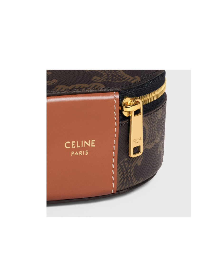 Celine Zipped Round Case In Triomphe Canvas And Calfskin In Black