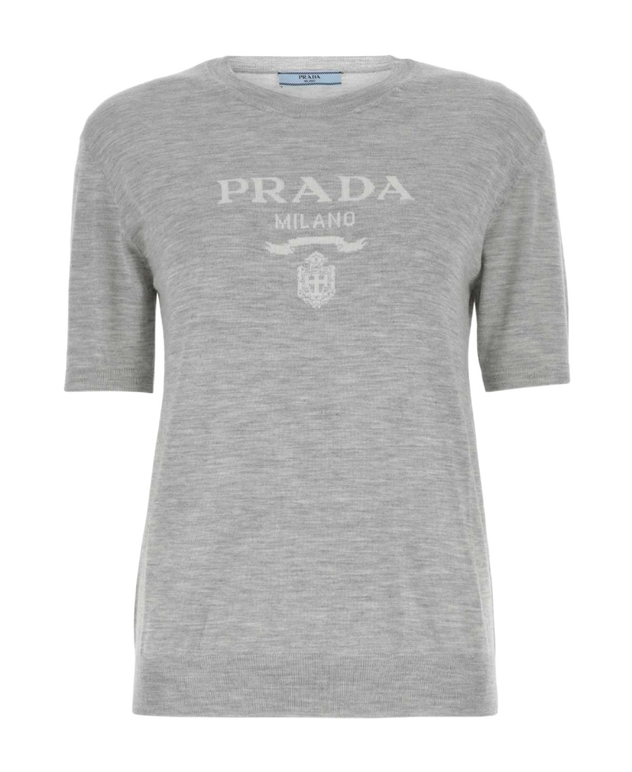 Prada Logo-print Knitted Top In Gray