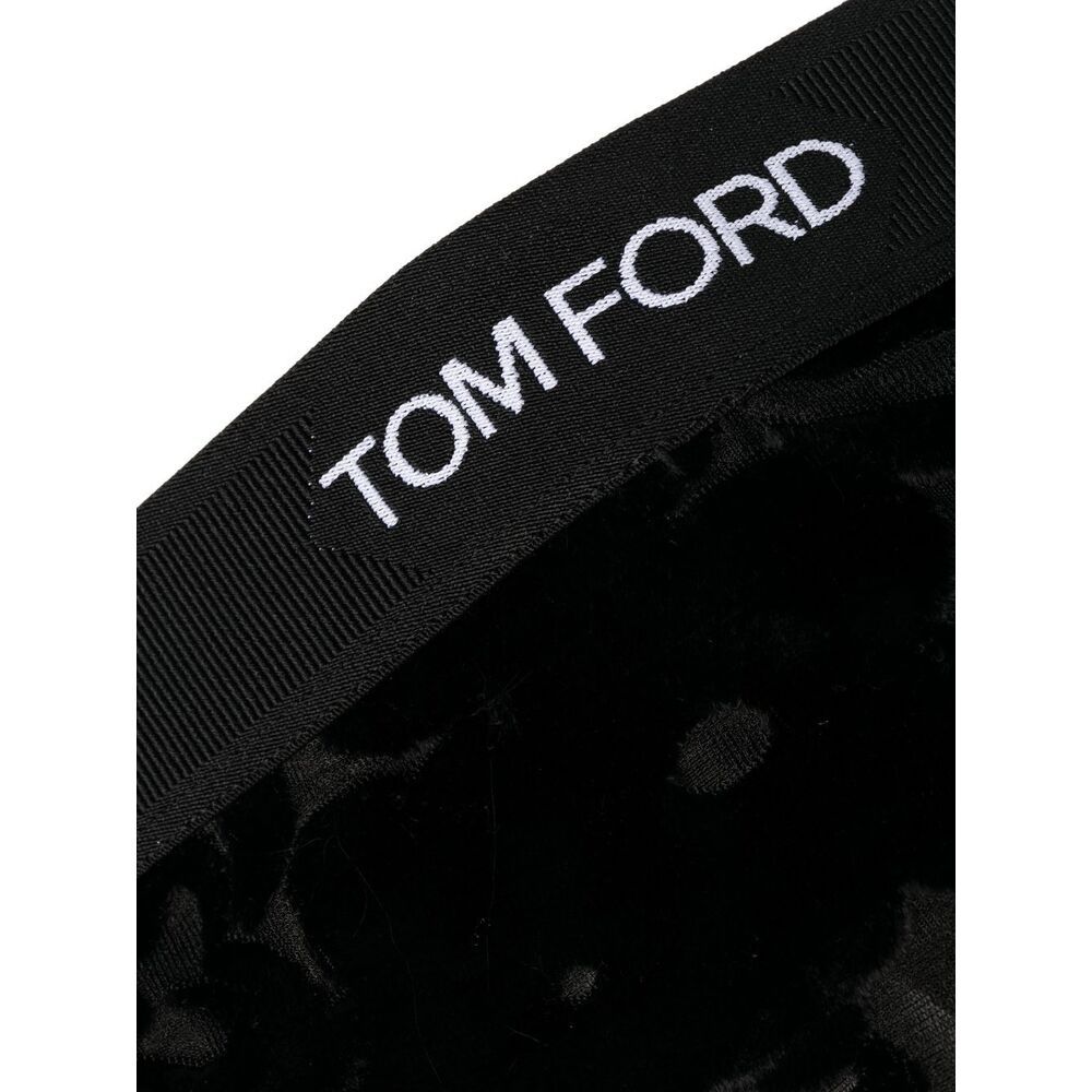 Tom Ford Floral-print Logo-waist Thong In Black