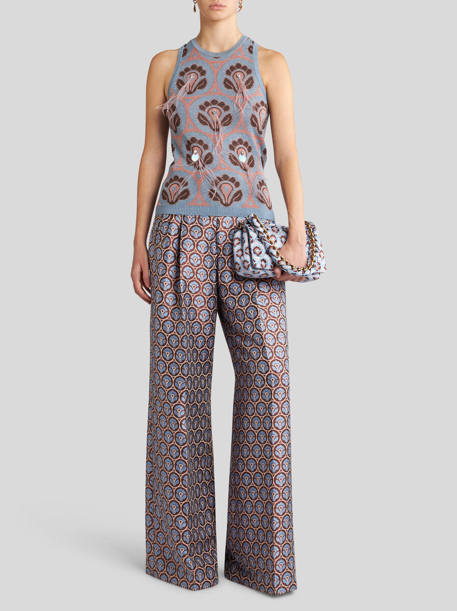 Etro Crystal Feather Embellished Foulard Knit Tank Top In Gray