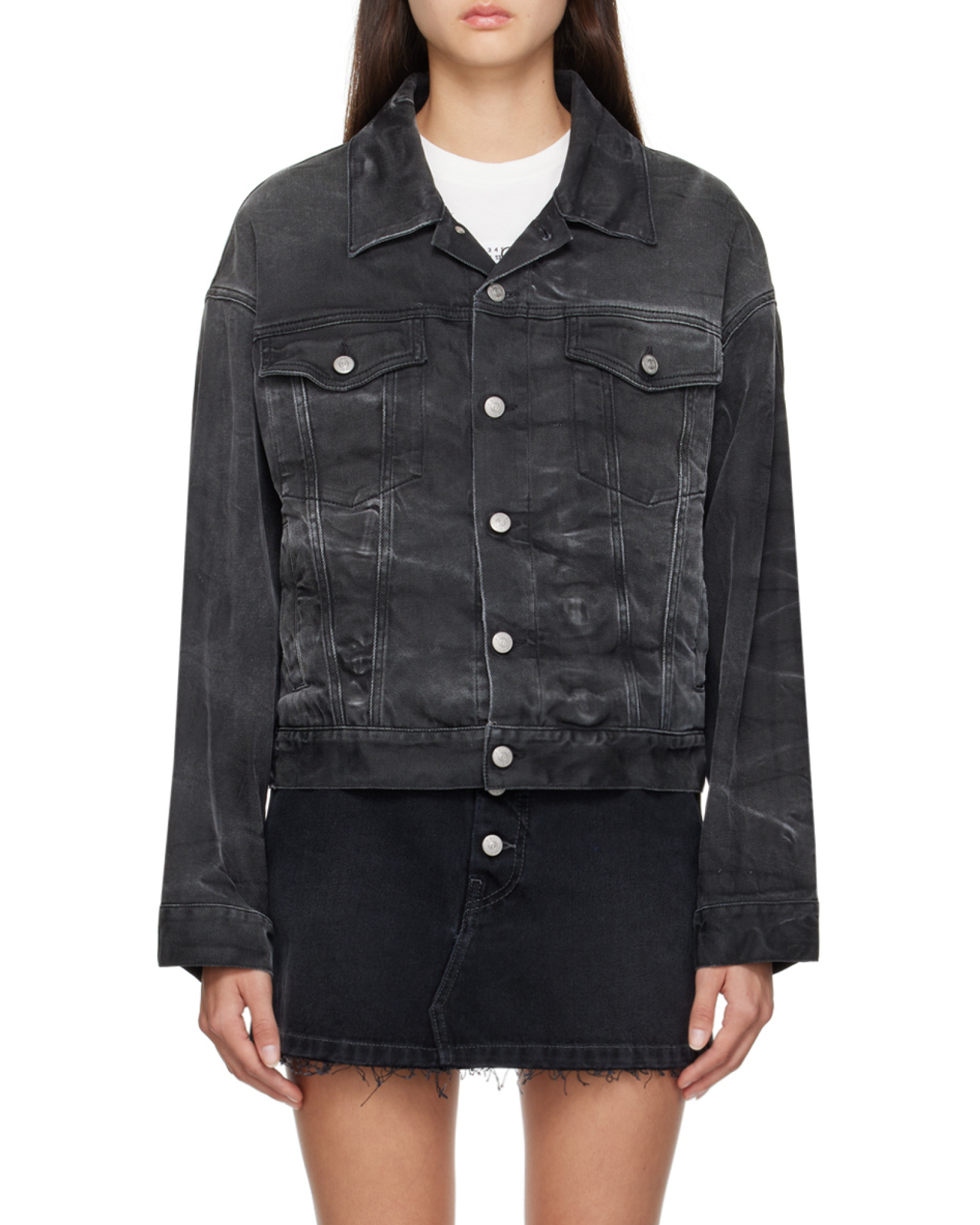 Mm6 Maison Margiela Distressed Denim Jacket In Black