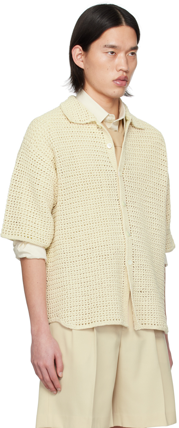 Auralee Crochet-knit Short-sleeve Shirt In Yellow