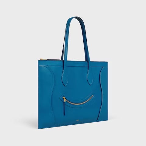 Celine Flat Cabas New Luggage In Glossy Calfskin In Blue