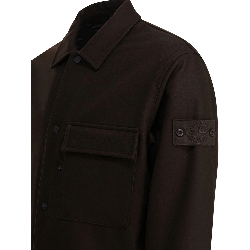 Stone Island Patch-pocket Buttoned Shirt Jacket In Brown
