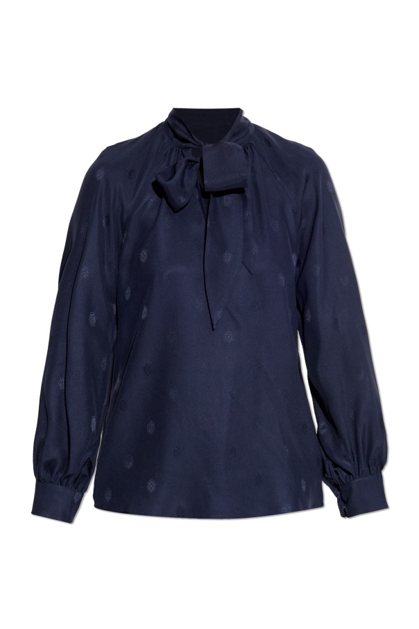 Etro Bow Long-sleeved Blouse In Blue